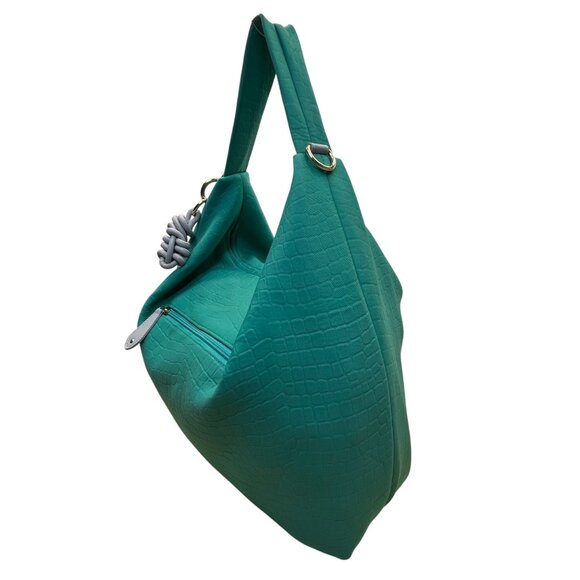 Sondra Roberts Women’s Green Aqua Croc-Embossed W Knot Detail Satchel Hobo Bag - Picture 2 of 13